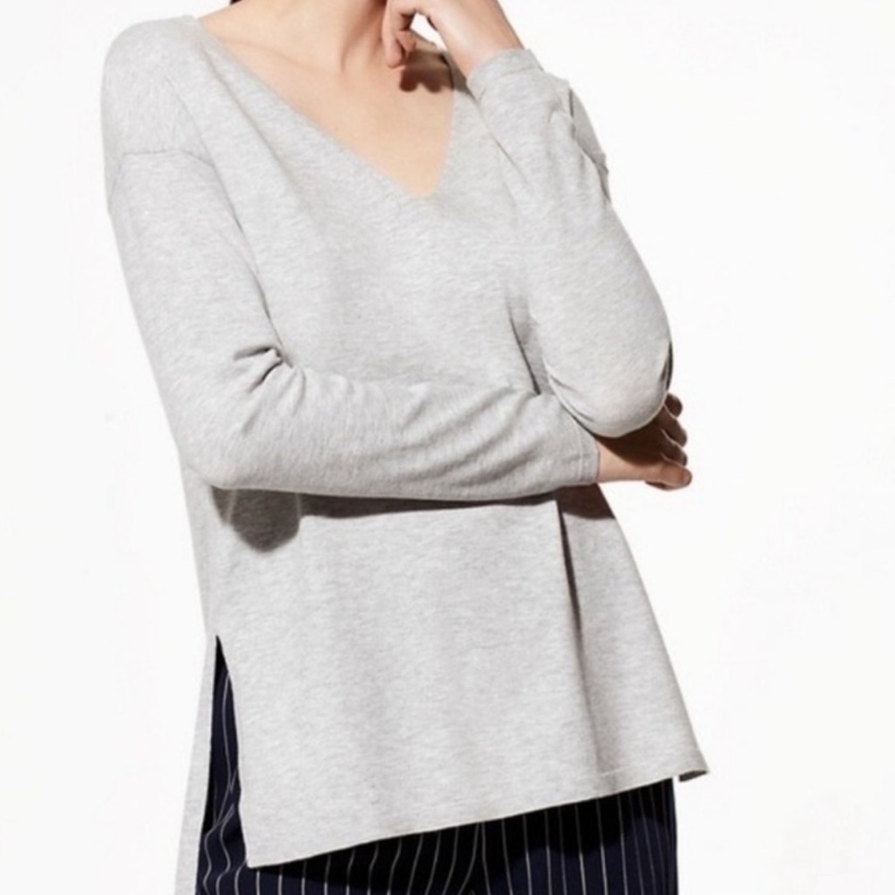Aritzia Babaton Erin Sweater Grey Size XS Wool Linen Blend Knit Long‎ Sleeve Top